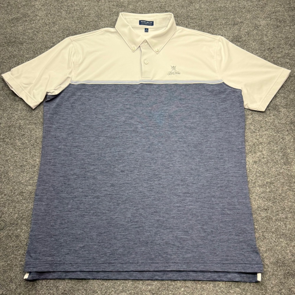Peter Millar Crown Crafted Mens XL Polo Shirt Lake Nona Blue White Colorblock